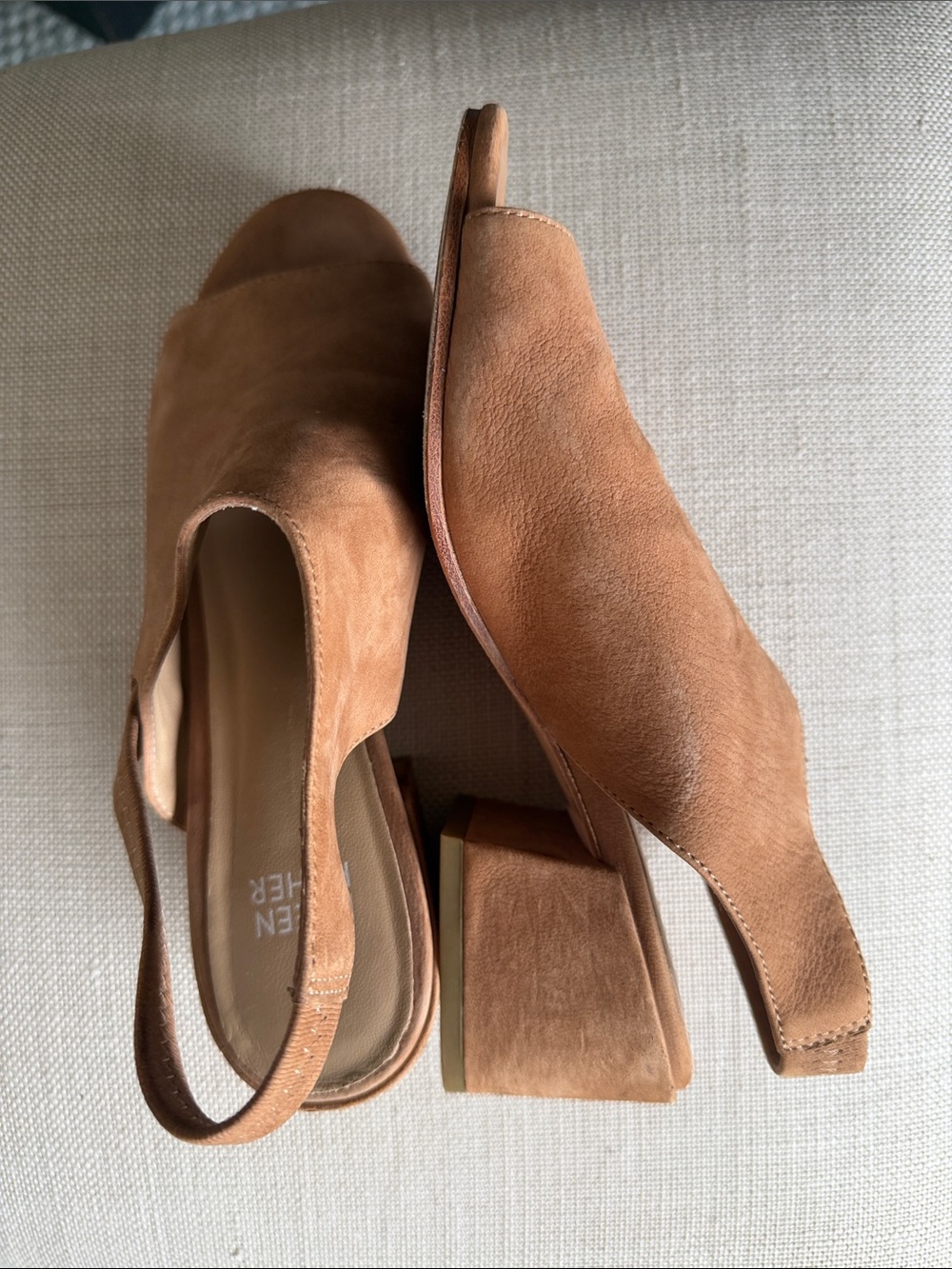 Eileen Fisher Tan Suede Open-Toe Slingback Block Heel Mules